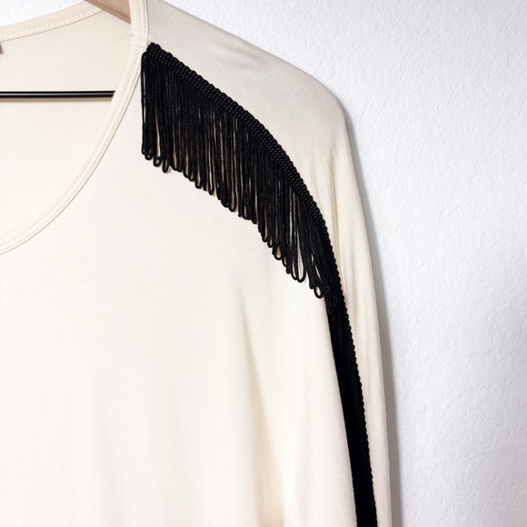 ARMANI EXCHANGE CREAM BLACK LONG SLEEVE FRINGE WOMEN BLOUSE SIZE SMALL NWT - Picture 2 of 6